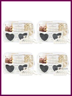 Pearl Hair Clips Scrunchie Sunglasses Clear Makeup Toiletry Bag Set